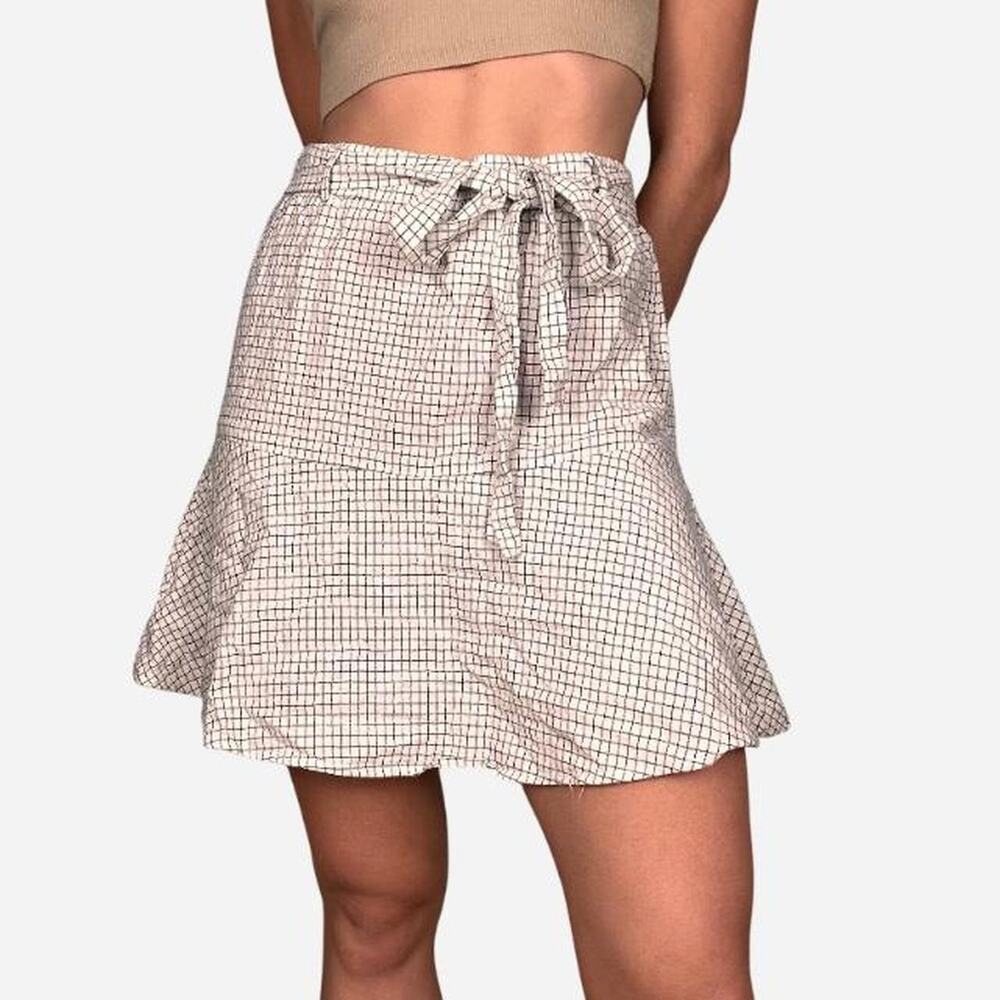Potters Pot White Checkered print skort skirt a line with tie - size small